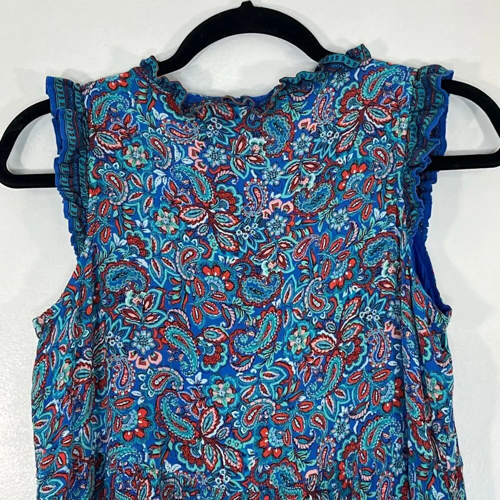 J. Jill Women Sleeveless Paisley Midi Dress XS Layered Ruffle Beach Summer Boho - Picture 9 of 11
